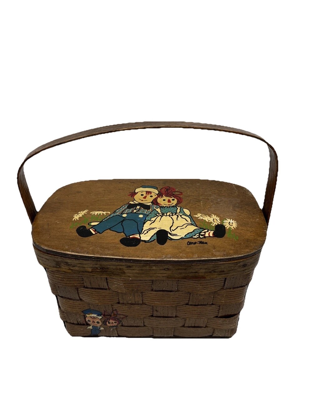 Vintage Caro-Nan Raggedy Ann & Andy Hand Painted Picnic Basket